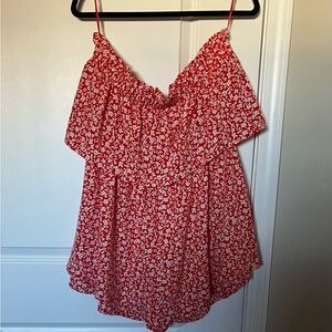 Pink Lily Floral Red Off-Shoulder Women's romper